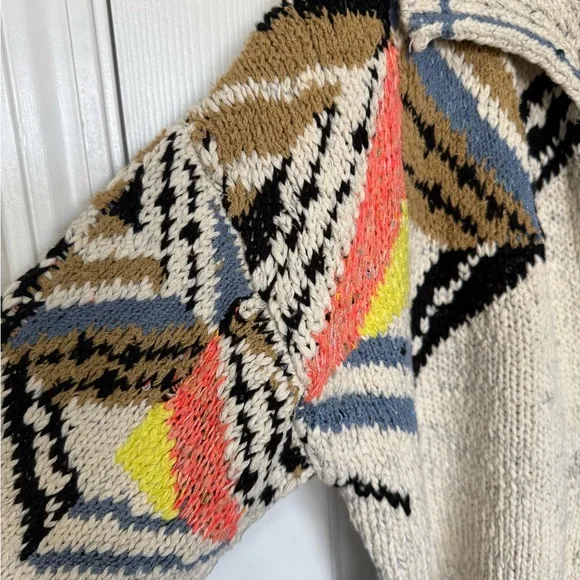 Pilcro Cream Multicolor Patterned Cotton Cardigan with collar cropped NWT Sz L - Picture 3 of 12